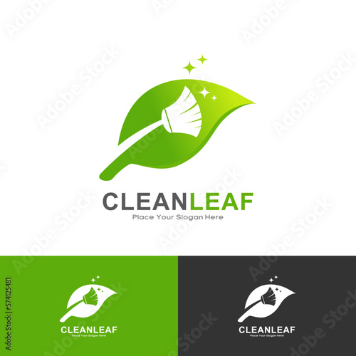 Leaf broom logo vector template. Suitable for business, cleaning, and environment