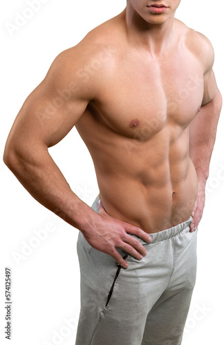 Portrait of a handsome muscle man posing isolated on background