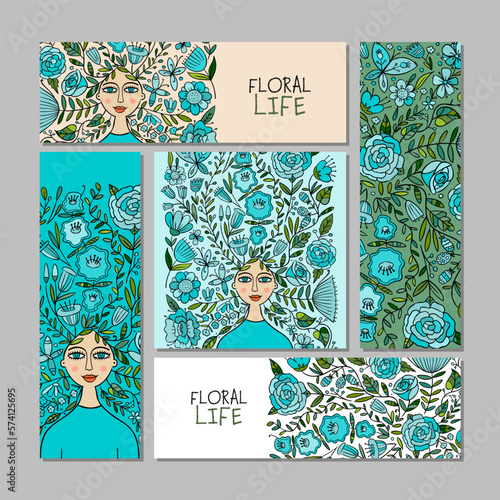 Floral female portrait, pretty woman with floral hairs, concept art for your ...