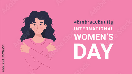 International Women's Day banner. #EmbraceEquity Women's Day vector illustration.