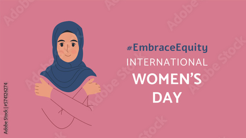 International Women's Day banner. #EmbraceEquity Women's Day vector illustration.