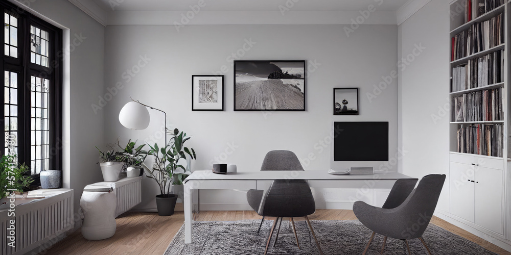 Fototapeta premium mock up poster frame in boho interior background, wooden living room design, Scandinavian style. Generative AI illustration