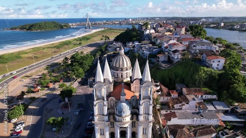Aerial view of Ilheus, tourist town in Bahia. Historic city center with Catedral Sao Sebastiao. photo