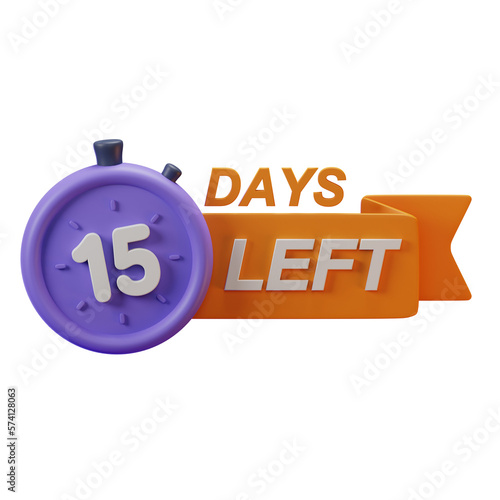 3d Render Illustration Icon Modern 15 Days Left Shopping Label Design