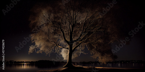night landscape with tree