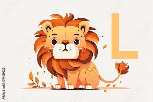 Lion cute caracter and letter L  logo. Generative AI