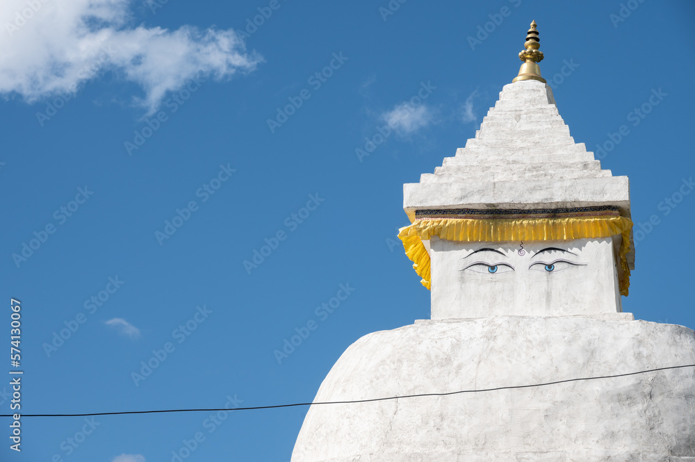 Beautiful traditional stupa in Nepal. Stupas in Nepal date back to the Licchavi period, a stupa is a mound-like or hemispherical structure containing relics.