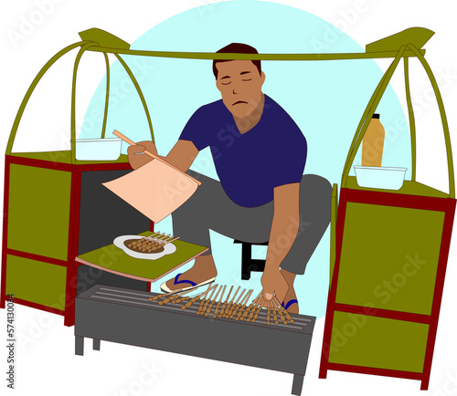 Illustration vector graphic of tukang sate, fit for template, design resources 