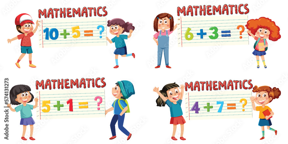 Mathematics kids cartoon set