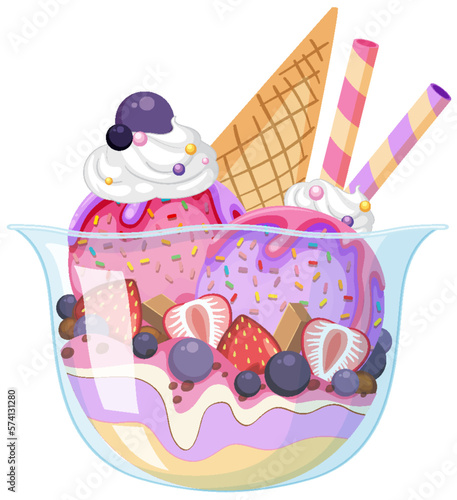 Ice cream sundae with fruit toppings