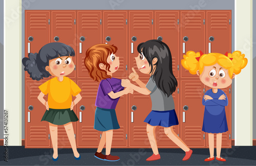 School bullying with student cartoon characters