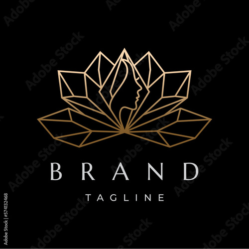 Lotus Diamond Crystal Beauty Line Art Logo Design