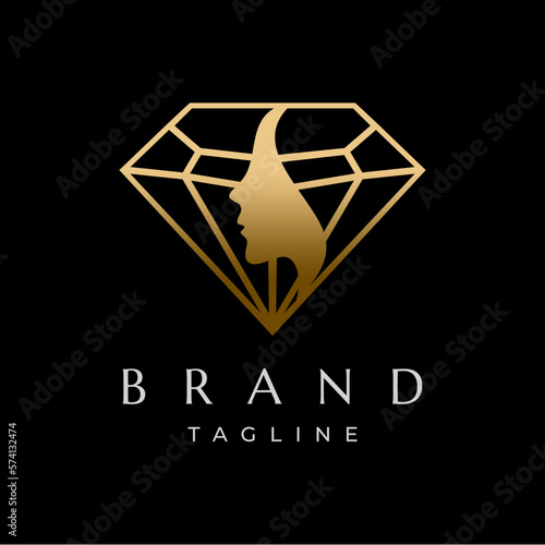 Diamond with Beauty Face Logo Design