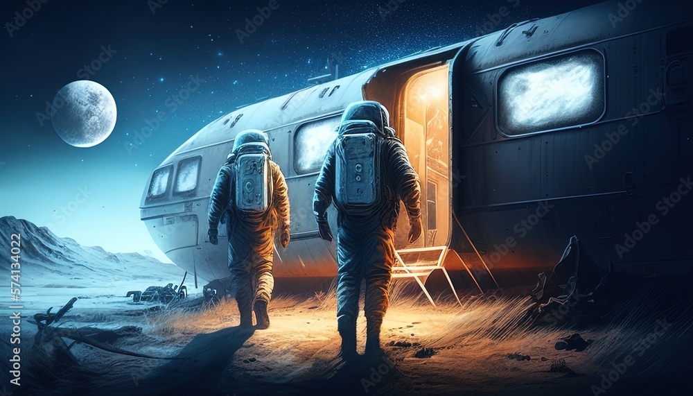 Intrepid astronauts leaving the cabin, embarking on an extraordinary journey