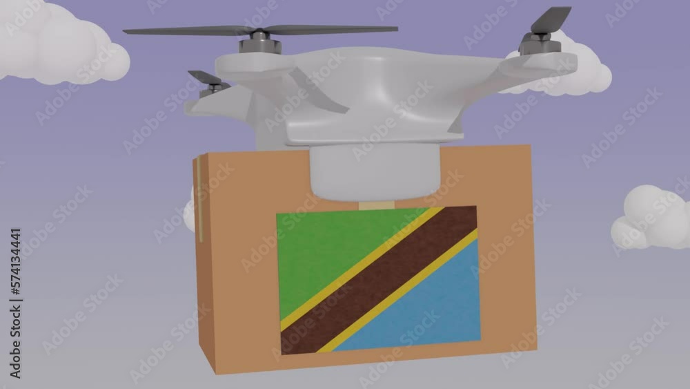 Animation Drone Carrying a Package with the Flag of - Tanzania Animation Drone Carrying a Package with the Flag of - Tanzania