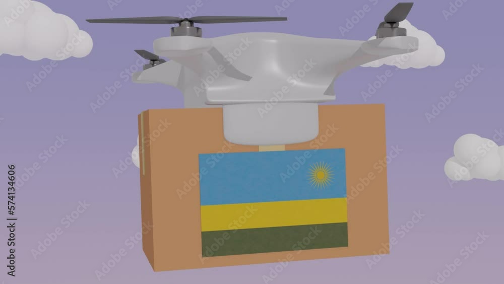 Animation Drone Carrying a Package with the Flag of - Rwanda Animation Drone Carrying a Package with the Flag of - Rwanda