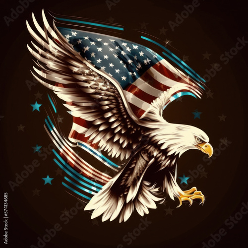eagle and USA flag national poster. American Bald Eagle - a symbol of America with flag. Bald eagle on american flag background created. Generative AI
