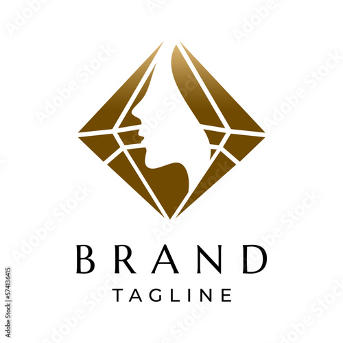 Diamond with Beauty Face Logo Design