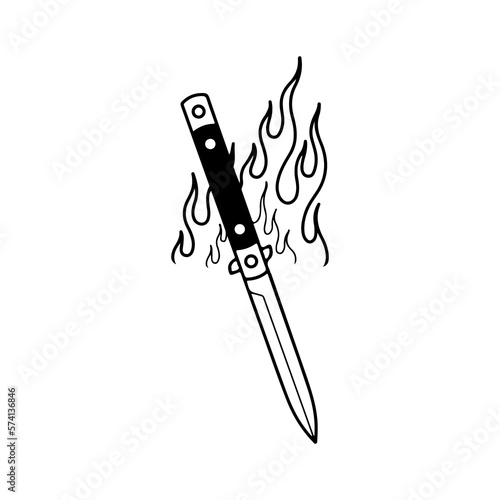 vector illustration of a knife with fire