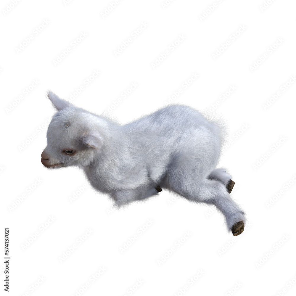 Fototapeta premium Goat baby character on transparent background. 3d rendering illustration for collage, clipart, composting, pose