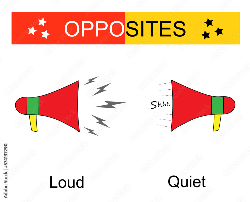 Educational Material For Kids Opposites Words Quiet And Loud Vector 