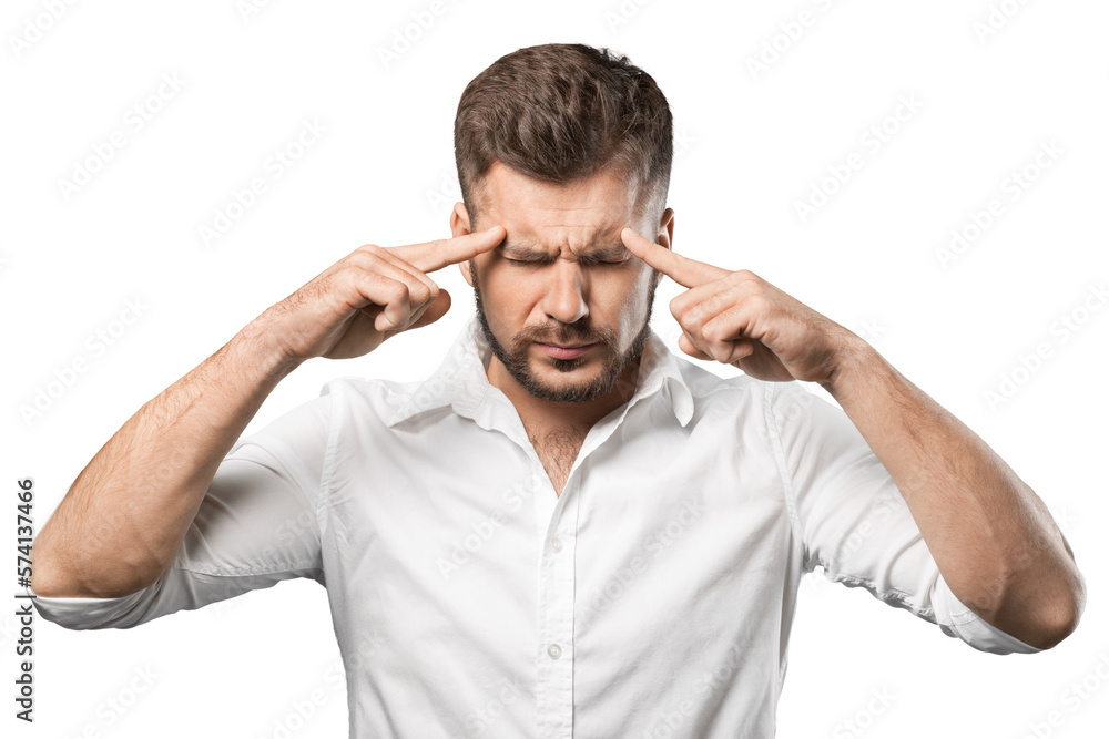 Thinking man concetrating intently - isolated image on white background Thinking man concetrating intently - isolated image on white background