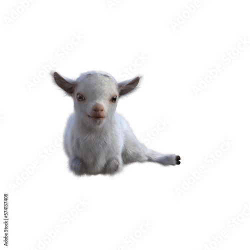 Goat baby character on transparent background. 3d rendering illustration for collage, clipart, composting, pose
