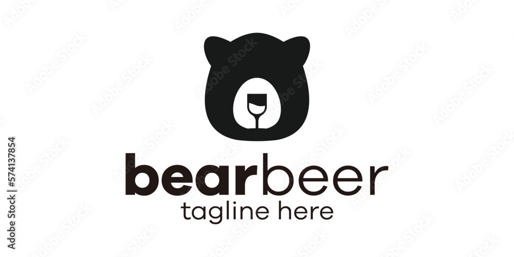 Fototapeta premium logo design head bear and beer negative space icon vector illustration