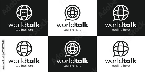 logo set design line world and talk vector illustration