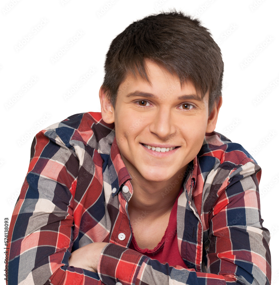 Portrait of handsome young man smiling and looking at camera isolated on white Portrait of handsome young man smiling and looking at camera isolated on white