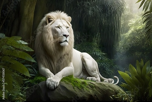Obraz na plátně white lion created using AI Generative Technology