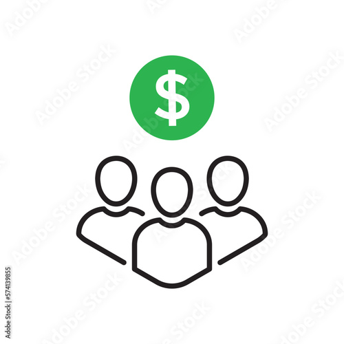 shareholders team like remuneration or grant icon. outline simple trend ico with dolar logotype graphic stroke design web element isolated on white. concept of economy success or crowdfunding symbol