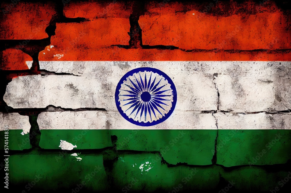 India Flag On Brick Wall Generative AI