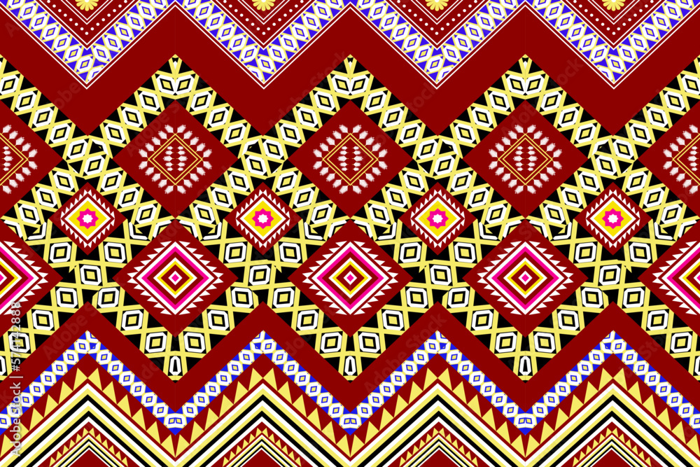Ethnic geometric oriental traditional with colorful floral and elements seamless pattern. designed for background, wallpaper, clothing, wrapping, fabric, Batik, decorating, embroidery style, vector 