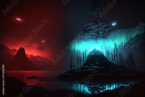 aurora borealis over the sea