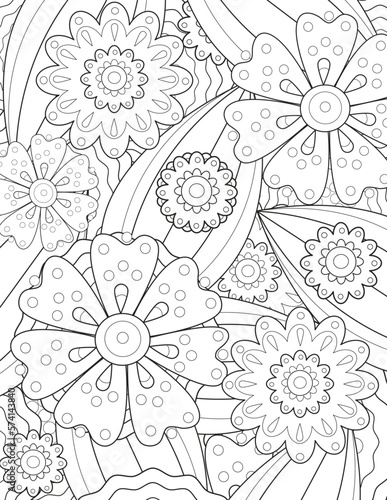  Coloring pages for children and adults.Blooming garden illustration hand drawing. 