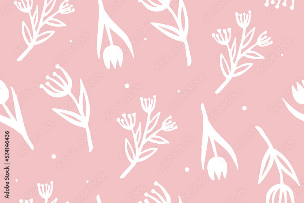 Naklejka premium Seamless pattern with flowers and plants. Spring flowers pattern. Vector illustration.