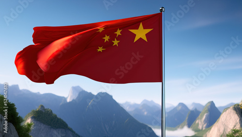 China Flag, Bright and Shiny Design of Chinese Spirit, Generative AI