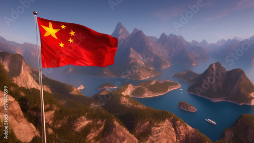 China Flag, Resolute and Unyielding Design of Chinese Courage, Generative AI