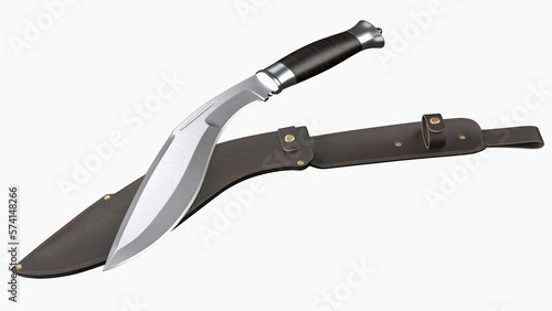 Fotografía Modern Kukri knife with a leather scabbard. 3D rendering