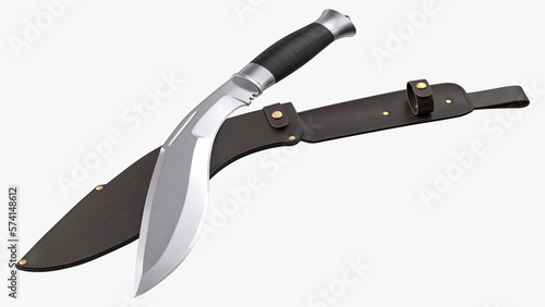 Cuadro en lienzo Modern Kukri knife with a leather scabbard. 3D rendering