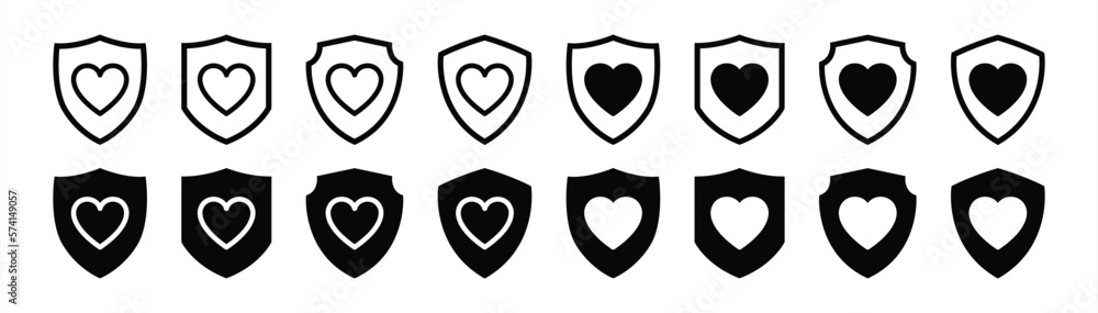 shield heart icon set. heart and shield icon flat symbol sign collections, vector illustration shield heart icon set. heart and shield icon flat symbol sign collections, vector illustration