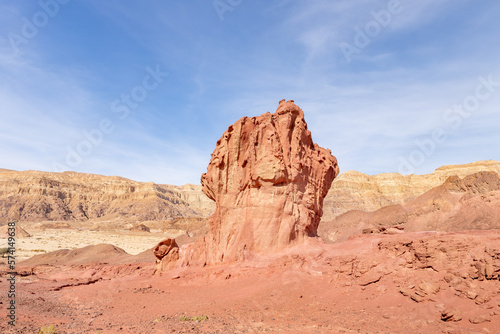 Mushroom rock, a rock formed by the erosion of red sandstone in the national park Timna, near the city of Eilat, in southern Israel