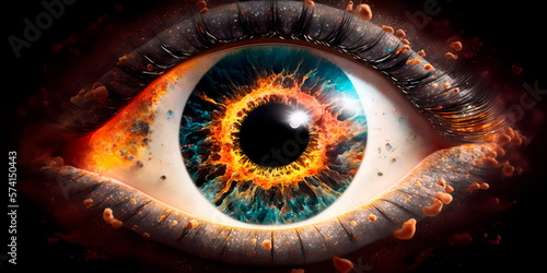 Panorama cosmic human eyes in close range  Generative AI