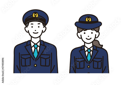 男女の警官の上半身のベクターイラスト素材／警察／お巡りさん
