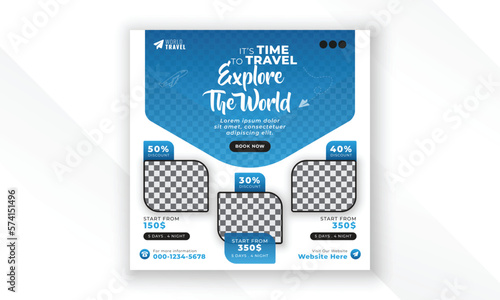 Explore the world modern creative travel social media post web banner square flyer design template