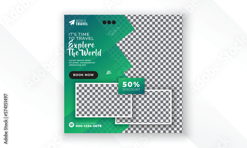 Explore the world modern creative travel social media post web banner square flyer design template