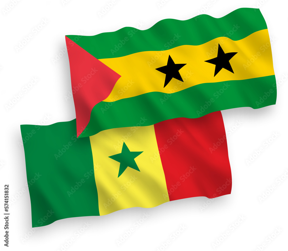 Flags of Republic of Senegal and Saint Thomas and Prince on a white background Flags of Republic of Senegal and Saint Thomas and Prince on a white background