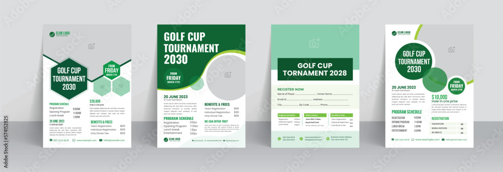 Golf tournament flyer template with sports event poster and annual brochure cover design - obrazy, fototapety, plakaty 