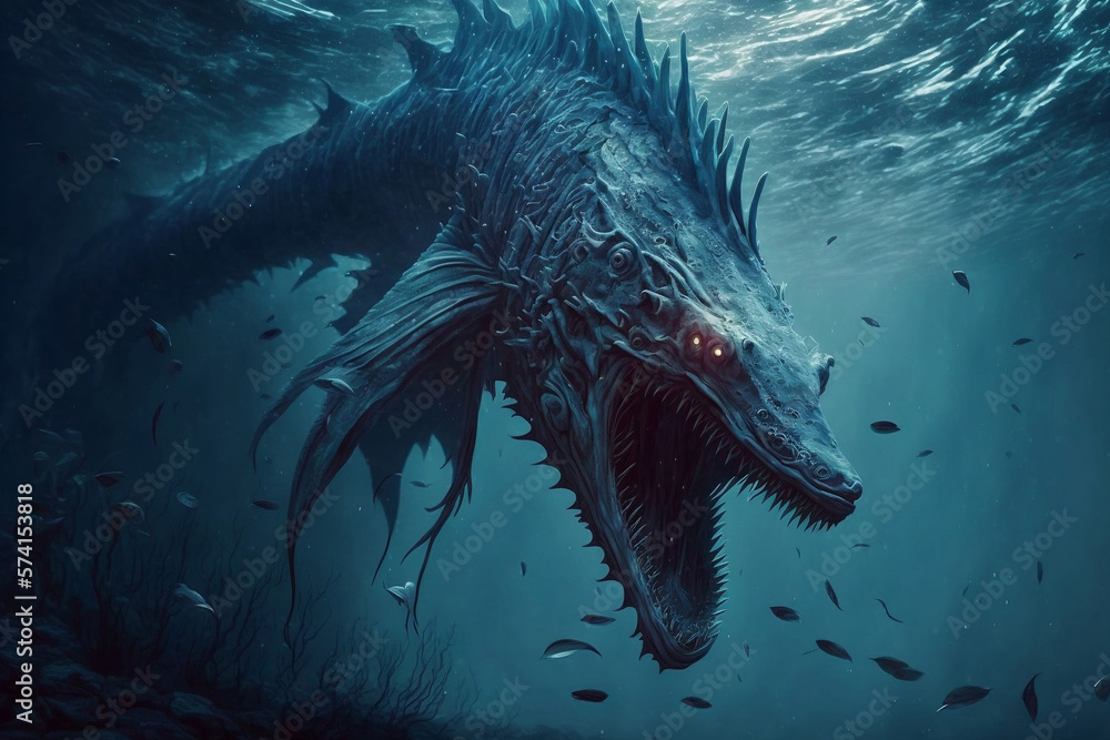 Massive Underwater sea monster fish. Generate Ai 29324787 Stock